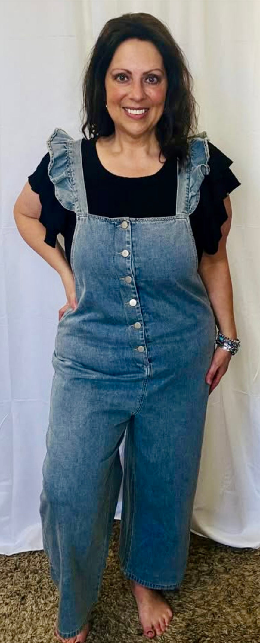 BeBe Ruffled Sleeve Denim Jumpsuit