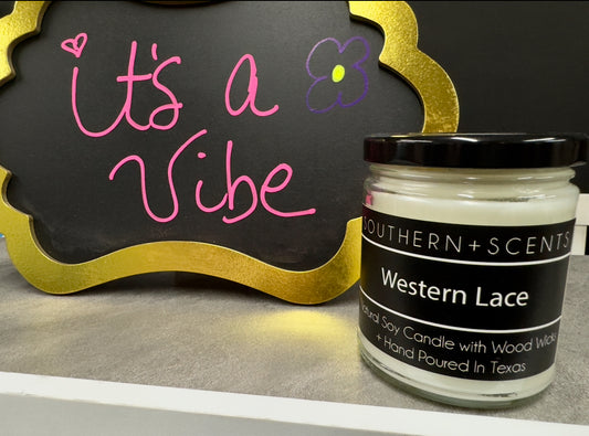 Western Lace 9 oz Soy based Wood Wick Candle