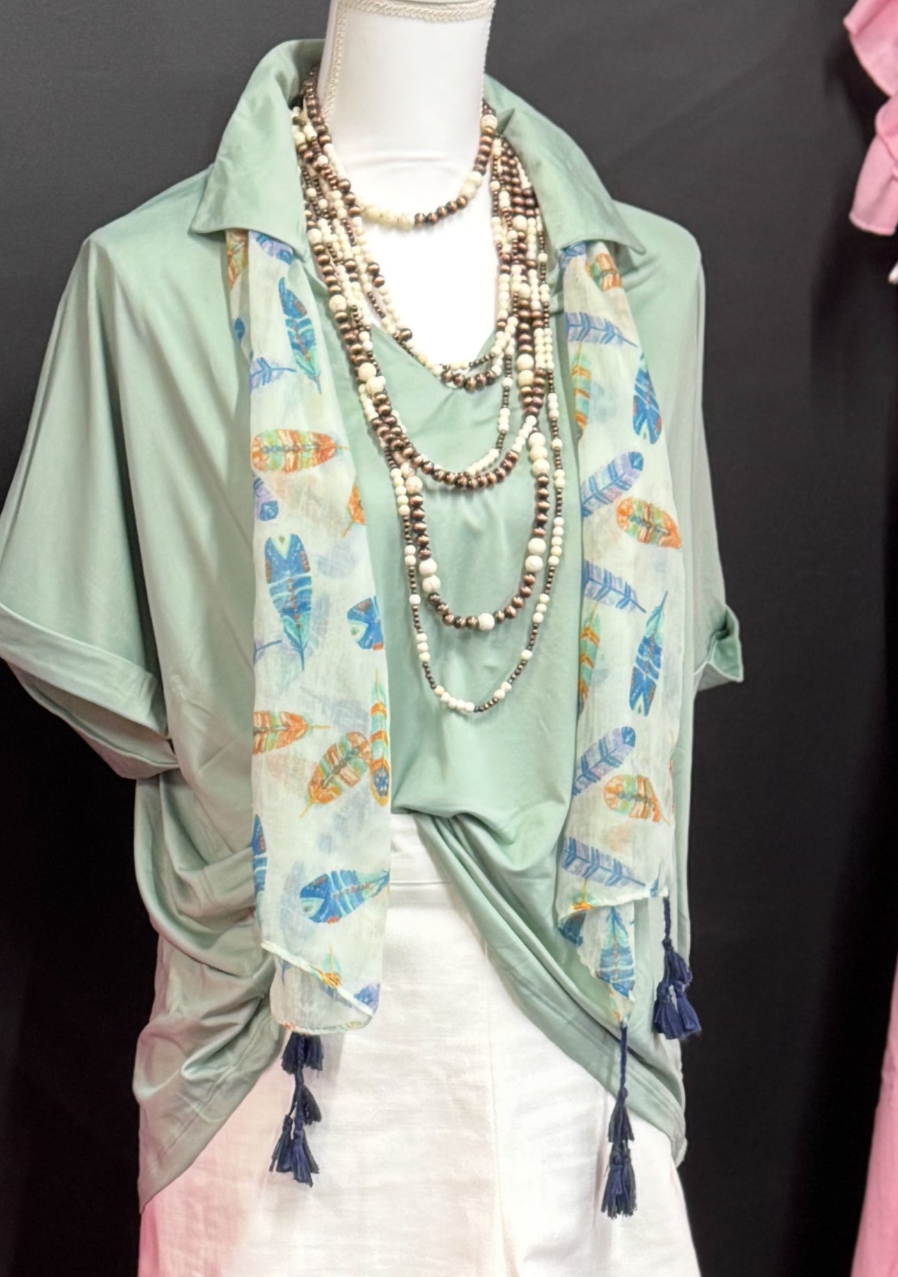 Cara Sea Foam Green Collared Top