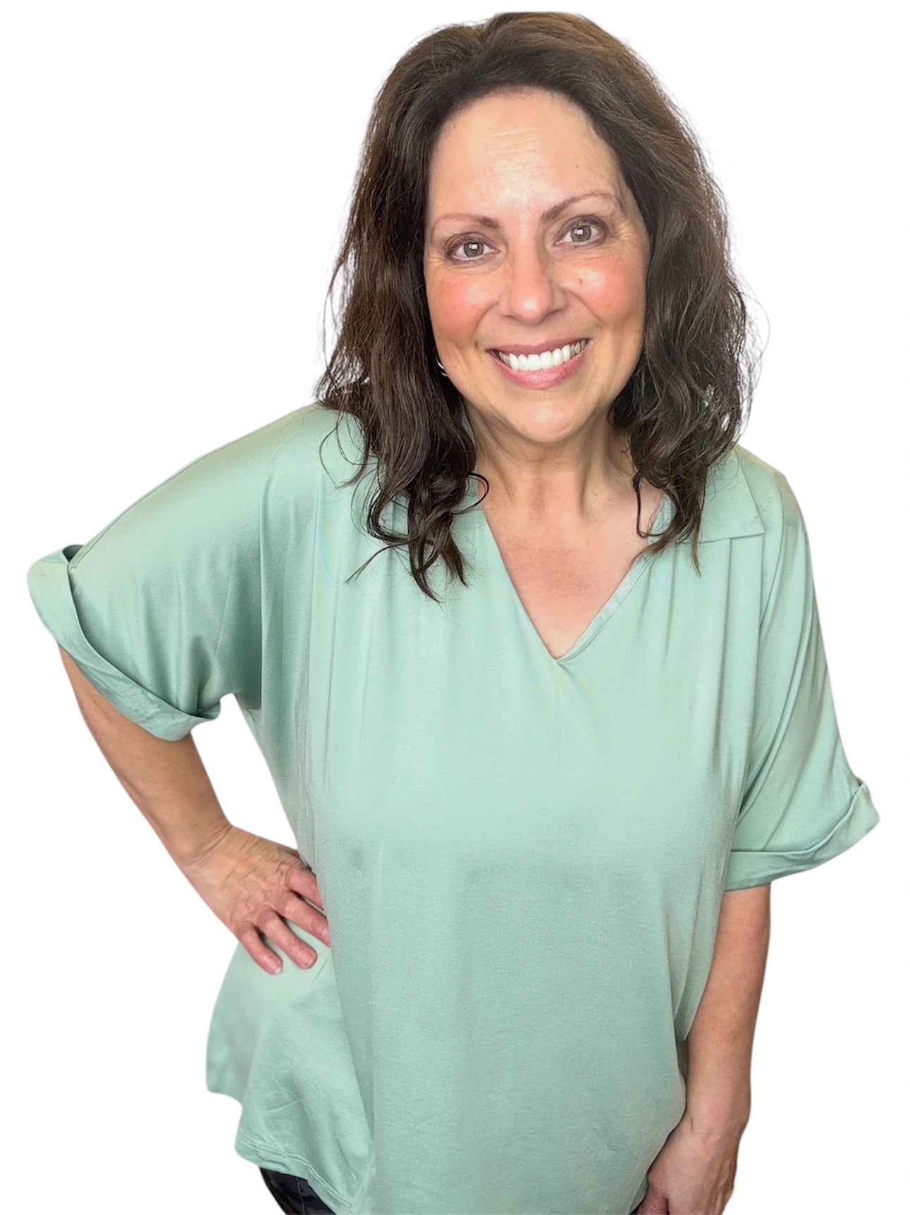 Cara Sea Foam Green Collared Top